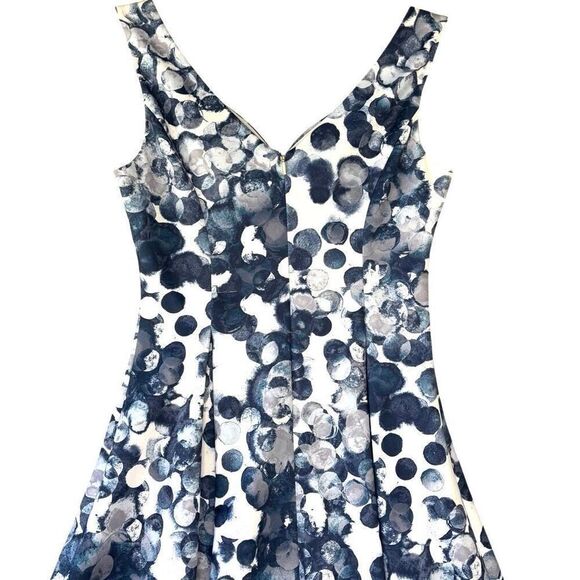 DKNY White Blue Polka Princess Dress Fit & Flare Pleated Knee Length Women 4 S - Picture 7 of 10